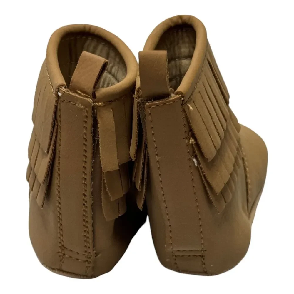 Old Navy Baby Moccasin Booties 3-6 Months Tan Brown Faux Suede Fringe NWT